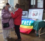 discussion by the stall
Though not as high profile as a big London demo, we believe local action like this is just as important - and its not so bad for global warming!