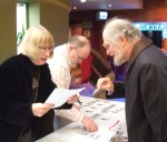 Pam Shackleton registering Rod Tickner from the Aire Valley Rail Users Group