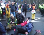 also on the ground were a number of protesters, with the gates well blocked