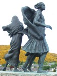 the statue is at the village of Helmsdale on the coast between Inverness and Wick and all the gorse on the hillside behind was in flower
