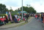 General view of people gathering outside the base