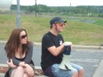 our Eve and another demonstrator sat inside the base