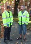 first time I've ever seen police in jeans and sandals (except if they've been undercover and I haven't spotted them!). These two were Police Liason Officers from Somerset and Avon Police.

There was some debate about this at the camp in the debrief. Some didn't like it having approached the officers from behind and assuming they were just demonstrators like everyone else. Originally they weren't going to wear the florescent jackets but the Stop New Nuclear Police Liason Groupo requested that they do so so that we should know who they were but hadn't considered their ambiguity when approached from behind.
