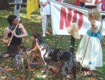 a flute player with her children and dogs also came along
