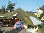meanwhile they'd made some shade back at the gates with this tent stretched across the road - this looks very like that tent that had been up a tree at the Nether Stowey camp the day before