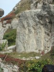 a gully and a carving on the rock opposite