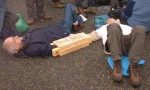 most tubes were of plastic, the hardest for the police seemed to be metal ones and in a couple of cases they removed two protesters still joined together. This wooden one was the only one of its kind I saw and was at the North gate which was closed for 8 hours.