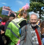 I'm afraid I don't know this gentleman's name but before the march set off, he gave a splendid rendition of the protest song about the Mass tresspass on Kinder Scout in the 1930's, 'The Manchester Rambler'