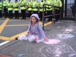 oy, no chalking 'ere! my grandaughter Charis bringing some colour to the grey of Faslane
