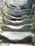 well-worn steps in the ruins of Wycollar Hall