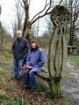friends Jan & John on a bench on the Cuckoo Trail cyclepath between Heathfield and Polegate in Sussex