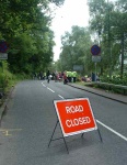 2000 people came and blockaded the Trident nuclear submarine base.
Every gate was blocked for the whole day along with the A814 from the North gate to Garelochhead.
And for once, whether because of the numbers present or the other G8 activities, not one arrest.
Here, the sign illustrates the success of this years action - all 4 gates closed all day & the A814 road from North Gate to Garelochhead. 