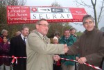 Two of SELRAP's patrons, Gordon Prentice MP &
David Curry MP, shook hands on the trackbed
on the border of their two constituencies,
also the border of Pendle & Craven District Councils
and also the present border between
Lancashire & (North)Yorkshire.
SELRAP (Skipton-East Lancashire Rail
Action Partnership) is campaigning
for the reinstatement of the rail link
between Colne & Skipton, Lancashire & Yorkshire,
as part of the national rail network.
For more information see www.selrap.org.uk
here, David Curry & Gordon Prentice, MP's on the border