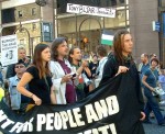 We were on a cycle tour of Scotland and after climbing the 822 foot high Arthur's Peak by the Scottish Parliament we were walking up the Royal Mile when we came across this demonstration against Israel's Invasion of the Lebanon. Naturally, Jumbles & I joined it. The full banner read, 'Fight for People and Planet, not Profit!'