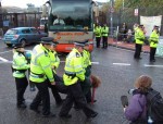 one of the protesters carried away, very awkwardly