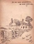 I bought this old autograph book for a few pence many years ago in a second-hand shop in Haworth, West Yorkshire. It of full of little homilies, words of wisdom, some chuckles and the odd drawing. I love it. Autograph books were not necessarily for the famous to sign but for your friends to write a few words in for you to remember them by and this was still the case in the 1950's when I was growing up. Does it go on anymore?
here, a sketch of a cottage