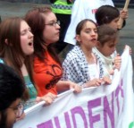 The march passed the conference hall where Gordon Brown was being 'crowned ' at a special Labour Party Conference as the new Leader of the Party, and shortly to be Prime Minister, reminding him we want the UK to 'Stop the War!'
Here, School Students Against War voicing their feelings