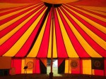 The weeks of rain broke for a wonderful week at the Big Green Gathering high on the hills of the Mendips in Somerset. Great music, great people, great chat.
Here, what a colourful tent, this in the Spirit field