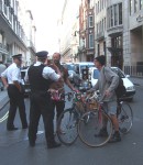 most people were on foot but three including Tim with the sound system, cycled round, slowly. Agro from the police caused the traffic to build up.