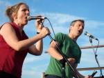 a return to the American eavesdropping base near Harrogate, Yorkshire, for the 'I Spy a Spy' Independence FROM America Day demo high on the moors
This time an evening demo with lots of speeches and music including the band 'Seize the Day'
Here Shannon & Rich from the band