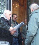 Bill from the Garden Community Cafe in Docklands handing in the petition 
For more on East London Against the Arms Fair click here