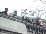 the march assembled on the Embankment where some chose to view proceedings from on high