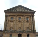 and here's the splendid Town Hall which found a simple solution to the problem of where they belonged.
The River Calder was the historic boundary between Lancashire and Yorkshire - so they built the Town Hall slap bang across it with the boundary going right through the middle of the building.